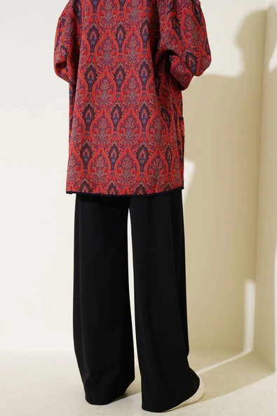 Bel Lastikli Bol Paça Pantolon Siyah - Resim 3