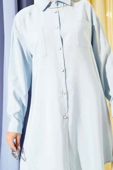 Taş Düğmeli Uzun Tunik Bebe Mavi - Resim 4