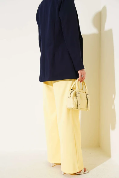 Pile Detaylı İp Kuşaklı Pantolon Sarı - Resim 3