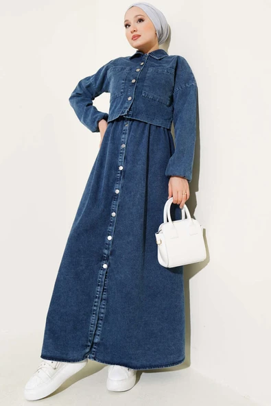 Boydan Metal Düğmeli Jile İkili Takım Kot ürün görseli 1