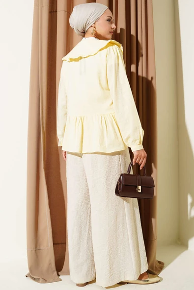 Bebe Yaka İp Bağlamalı Kimono Sarı - Resim 3