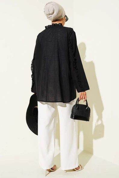 Fırfır Detaylı Kimono Siyah - Resim 3