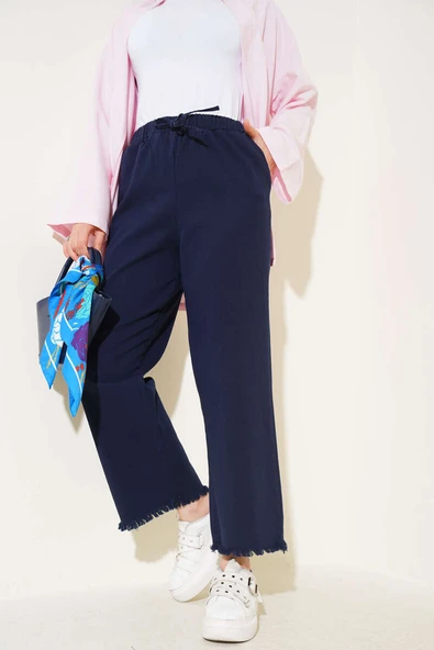 Paça Püsküllü İp Bağcık Detaylı Pantolon Lacivert - Resim 2