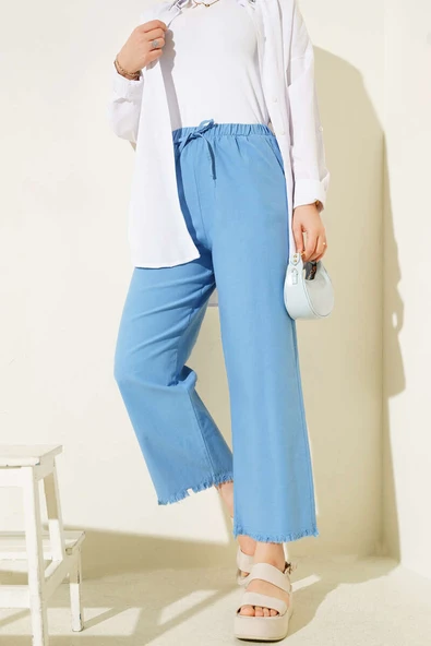 Paça Püsküllü İp Bağcık Detaylı Pantolon Mavi ürün görseli 1