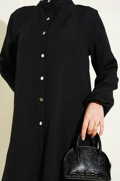 Hakim Yaka Uzun Tunik İkili Takım Siyah - Resim 4