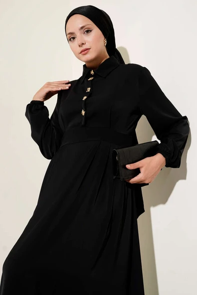 Gold Düğme Detaylı Elbise Siyah - 2