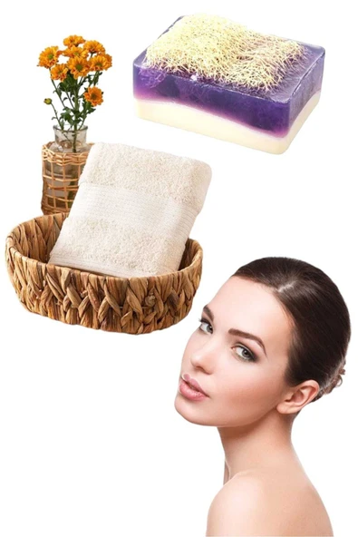 2li Set %100 Doğal Kabak Lifli Keçi Sütü Lavanta Sabun El Yüz Kurulama Havlu ürün görseli