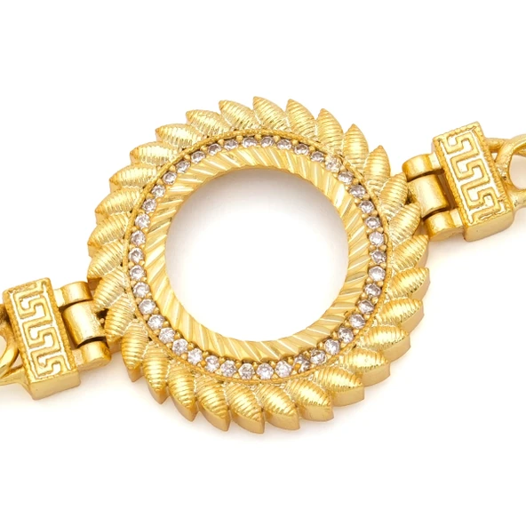 Altın Kaplama İmitasyon Zirkon Taşlı Arpa Modeli Çeyrek Çerçeve Bileklik BLK-1162 - Resim 4