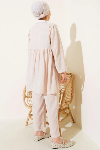 Salaş İp Bağlamalı İkili Takım Bej - Resim 3