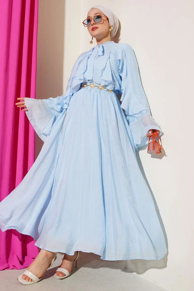 Önü Fırfır Detaylı Etekli İkili Takım Mavi ürün görseli 1