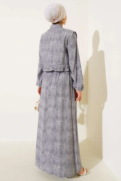 Fırfır Boleronlu İp Bağlamalı Elbise Gri - Resim 3