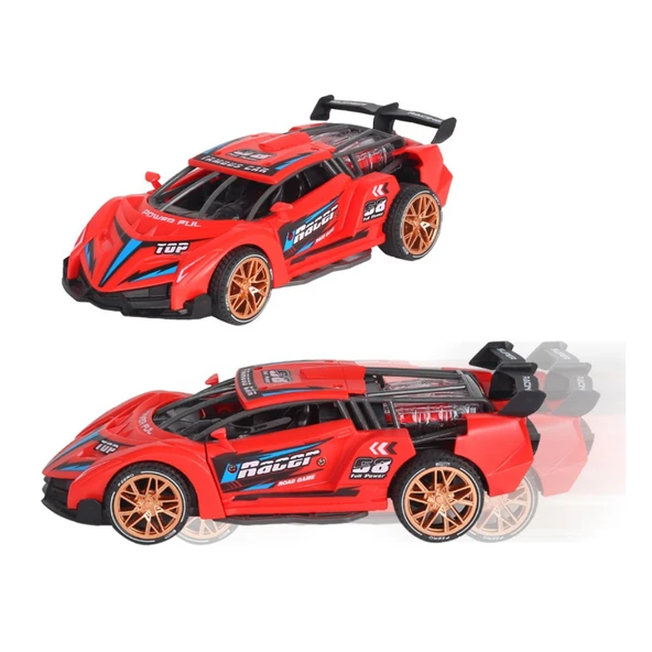 Sürtmeli Sesli Işıklı Spor Arabalar 18 cm - Kırmızı - Resim 2