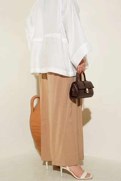 Düğmeli Salaş Pantolon Latte - Resim 3