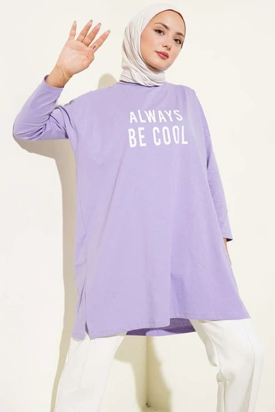 Always Be Cool Baskılı Tunik Lila ürün görseli 1