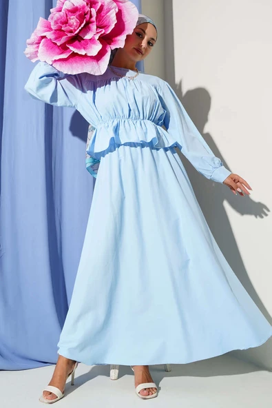 Büzgü Detaylı Bluz Etek İkili Takım Bebe Mavi - Resim 2