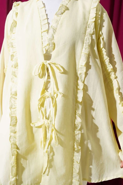 Fırfır Detaylı Kimono Sarı - Resim 4
