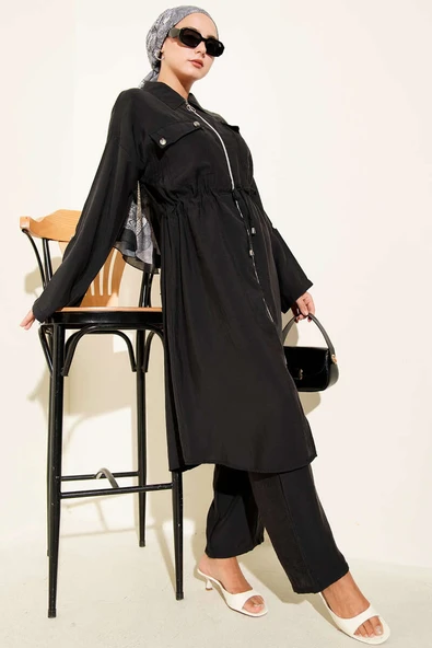 Çift Cepli Tensel İkili Takım Siyah - Resim 2