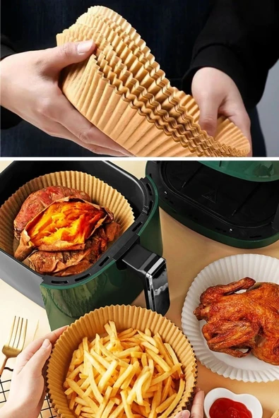 50 Adet Airfryer Yağsız Pişirme Kağıdı Yağ Geçirmez Yapışmaz Tek Kullanımlık - 2