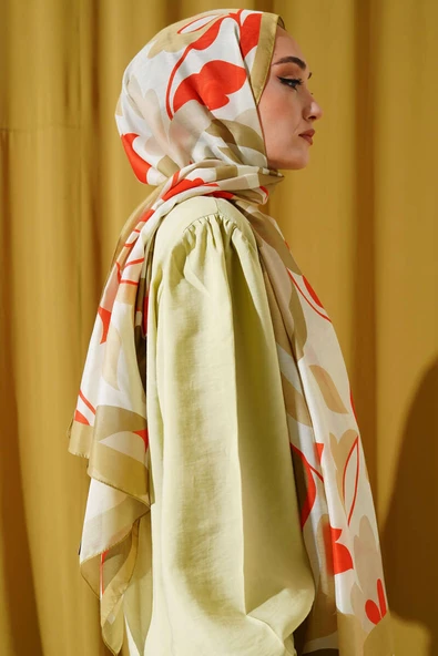 Menekşe Desen Soft Şal Yağ Yeşili - Resim 3