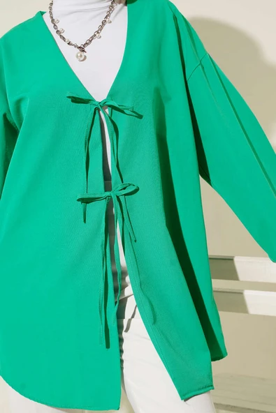 Çift Bağcıklı Poplin Kimono Benetton - Resim 4
