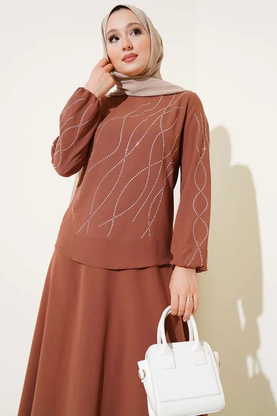 Dalgalı Taşlı Etekli İkili Takım Taba - Resim 2