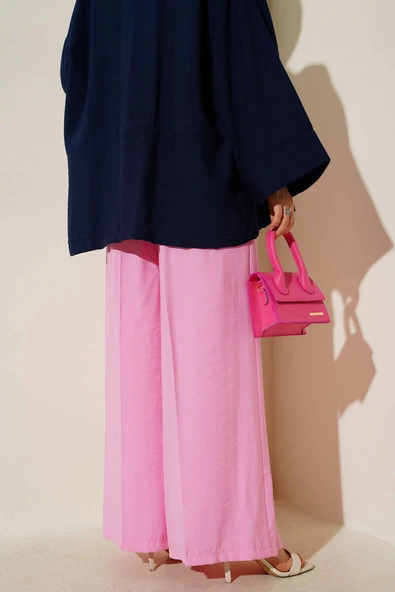 Düğmeli Salaş Pantolon Pembe - Resim 3