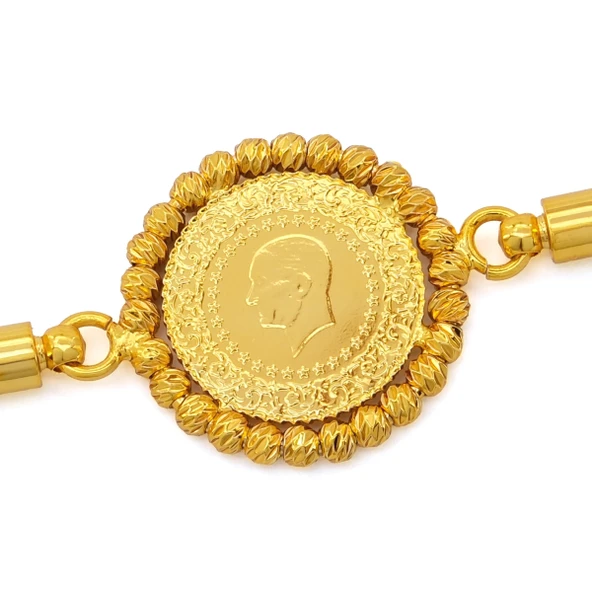 Altın Kaplama Çeyrekli Dorika Çerçeve Burgu Zincirli Bileklik BLK-1173 - Resim 5