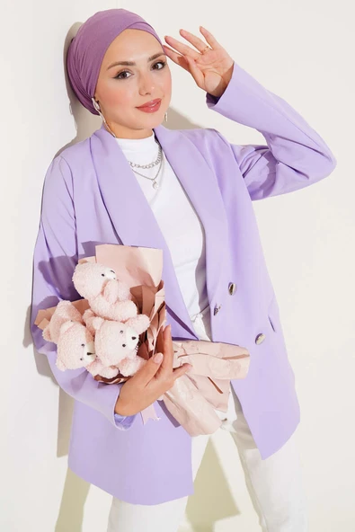 Cep Kapaklı Dört Düğmeli Blazer Ceket Lila ürün görseli 1