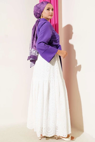 Düğmeli Yan Bağlamalı Kısa Gömlek Mor - Resim 3