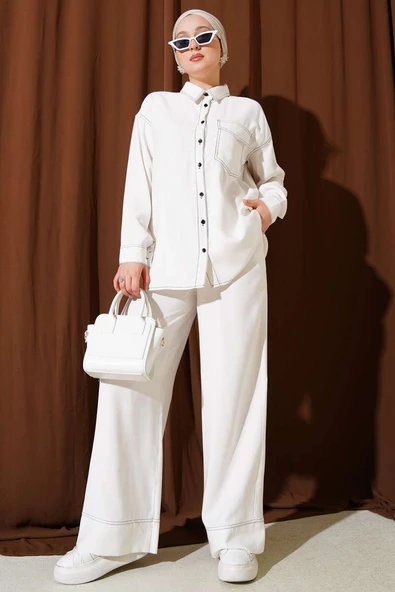 Gömlek Yaka Tek Cepli İkili Takım Beyaz ürün görseli 1