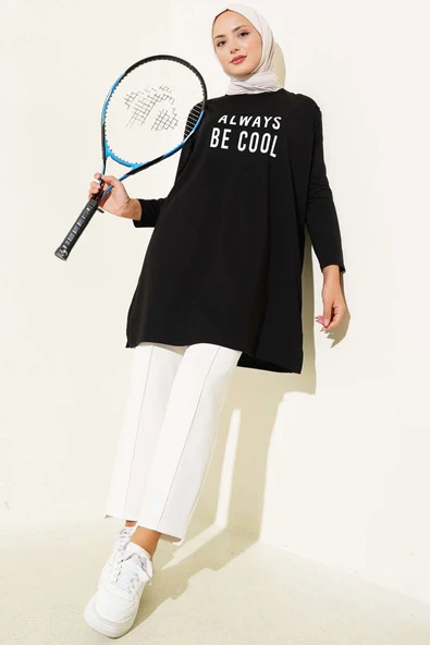 Always Be Cool Baskılı Tunik Siyah - Resim 2