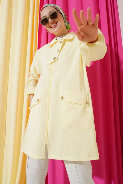 Fermuarlı Gömlek Yaka Kap Sarı ürün görseli 1