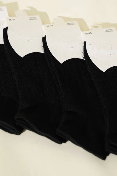 Bayan 4lü File Detaylı Patik Çorap Siyah - Resim 2