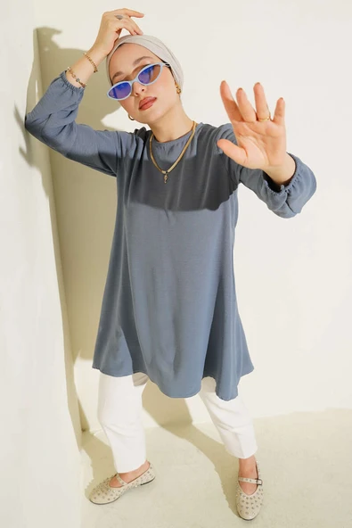 Bisiklet Yaka Biyeli Ayrobin Tunik Kayrak Grisi ürün görseli 1