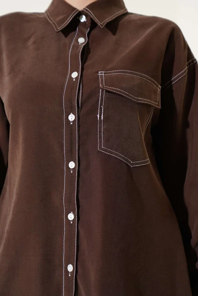 Gömlek Yaka Tek Cepli İkili Takım Kahve - Resim 4