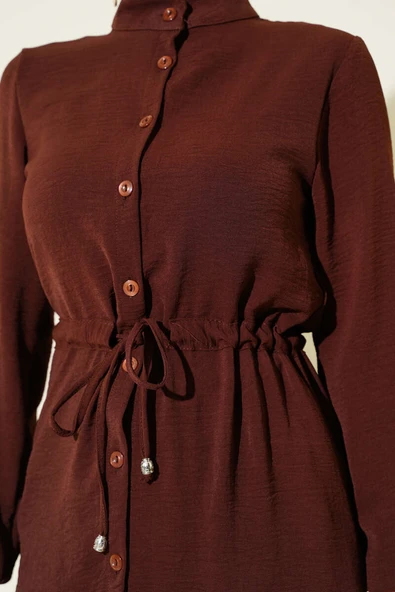 Bel Tünelli Düğmeli Ayrobin Kap Acı Kahve - Resim 4