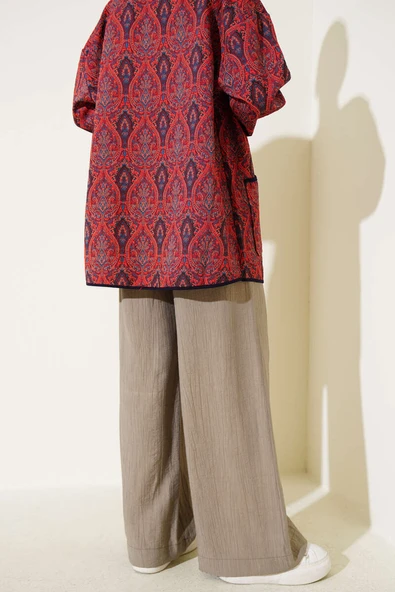 Bel Lastikli Bol Paça Pantolon Küf Yeşili - Resim 3