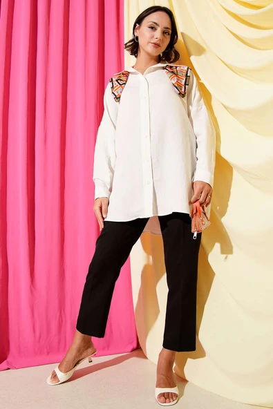 Oversize Tensel Gömlek Ekru - Resim 2