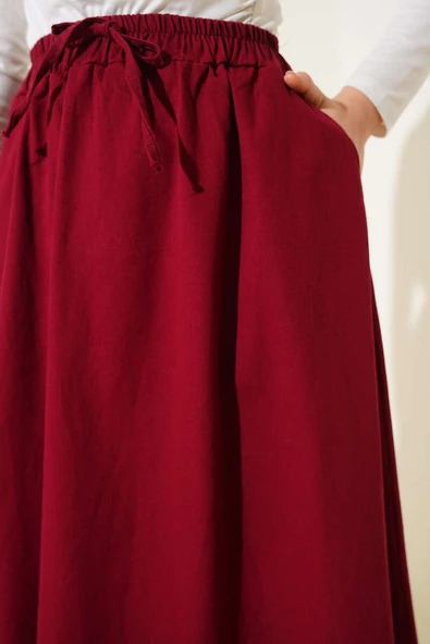 Yandan Cepli Basic Etek Bordo - Resim 4