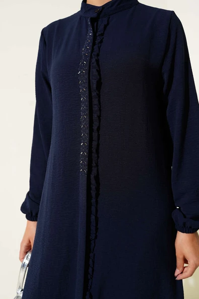 Önü Fırfırlı Taş Detaylı İkili Takım Lacivert - Resim 4