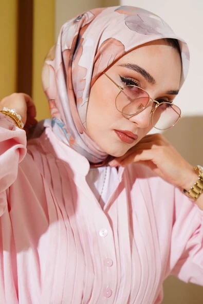 Ebruli Çiçek Desenli Eşarp Taba ürün görseli 1