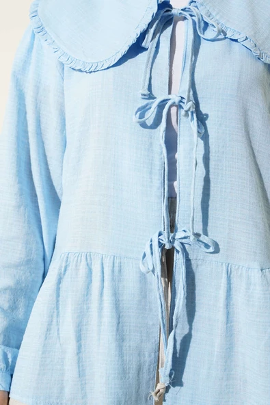 Bebe Yaka İp Bağlamalı Kimono Bebe Mavi - Resim 4