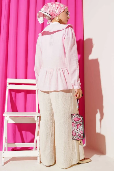 Bebe Yaka İp Bağlamalı Kimono Pembe - 3