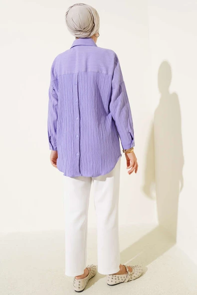Ağaç Kabuğu Basic Gömlek Lila - Resim 3