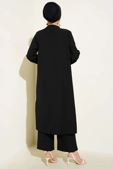 Hakim Yaka Uzun Tunik İkili Takım Siyah - Resim 3