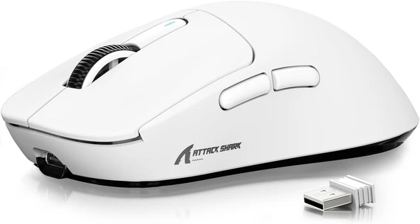 Attack Shark X3 Beyaz Şarjlı Makrolu Optik Kablosuz Oyuncu Mouse