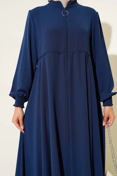 Bileği Gipeli Omuz Vatkalı Büyük Beden Ferace Indıgo - Resim 4