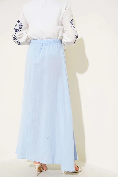 Bel Lastikli Müslin Etek Bebe Mavi - Resim 3