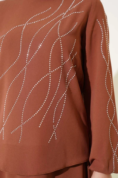 Dalgalı Taşlı Etekli İkili Takım Taba - Resim 4