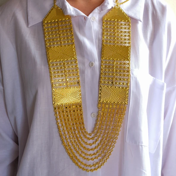 Altın Kaplama İmitasyon 8 Sıralı Urfa Akıtma Kolye KLY-657 ürün görseli 1